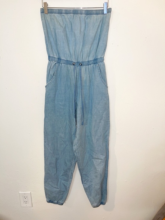 Derek Heart Pants - Derek Heart cotton chambray light weight strapless tube top jogger jumpsuit